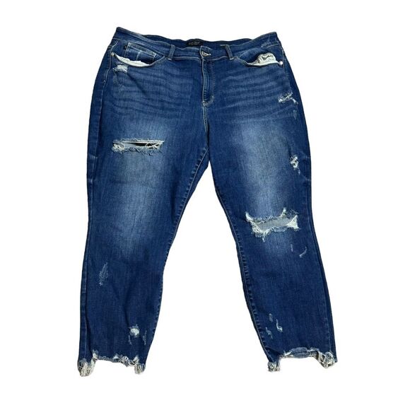 Judy Blue Denim - Judy Blue Plus Size‎ 24W Mid Rise Raw Hem Destroyed Skinny Jeans